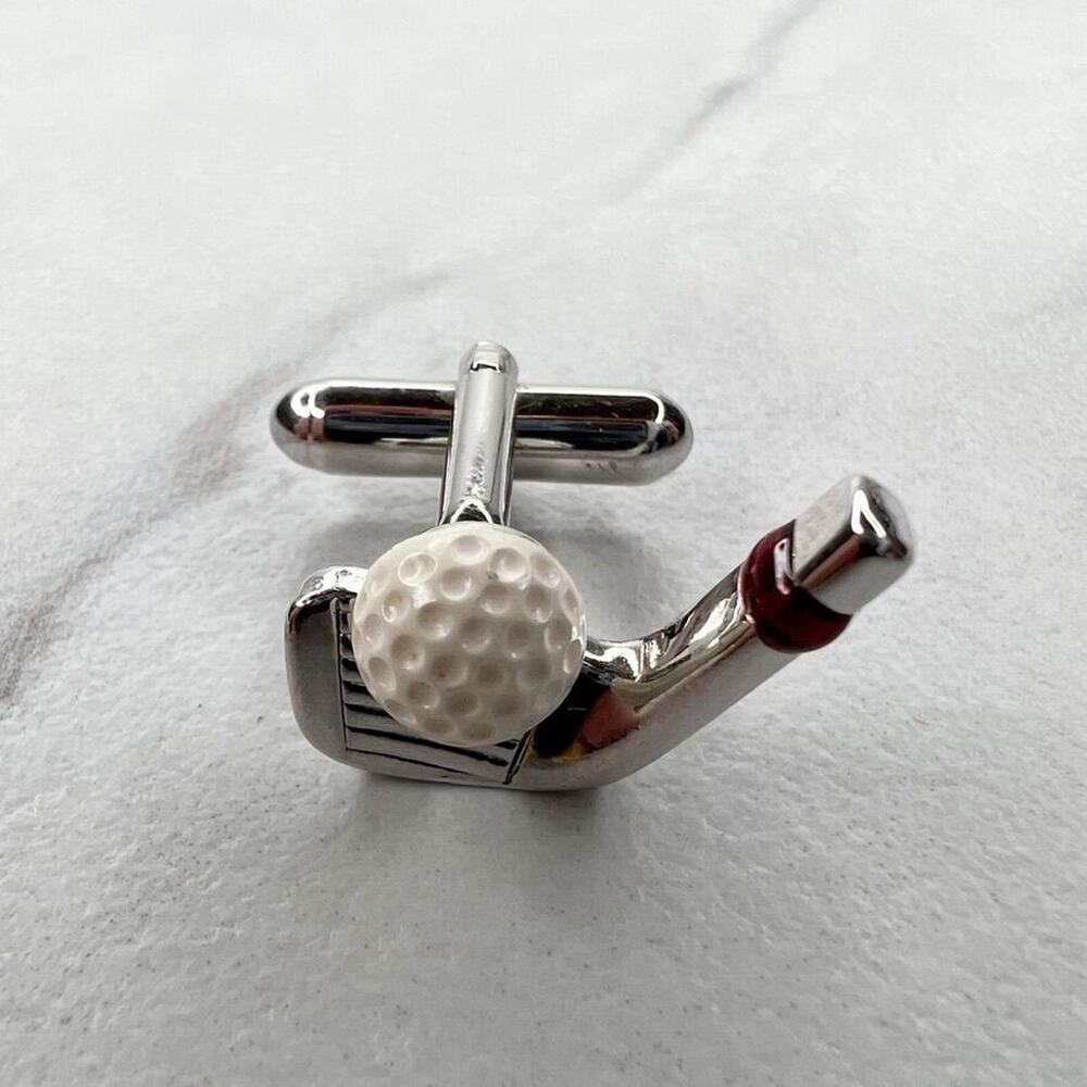 Silver Tone Golf Club Putter Ball Single Cufflink